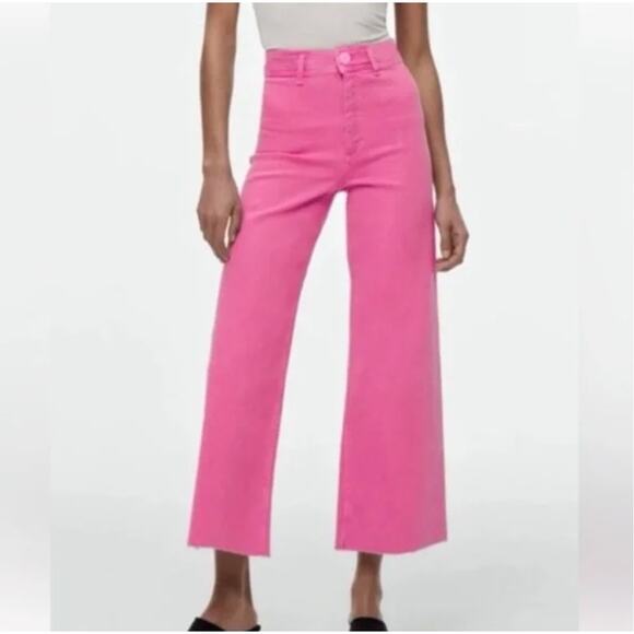 Zara Fuschia The Marine Straight Jeans Fuschia Pink Pants Womens Size 6 - Picture 1 of 4